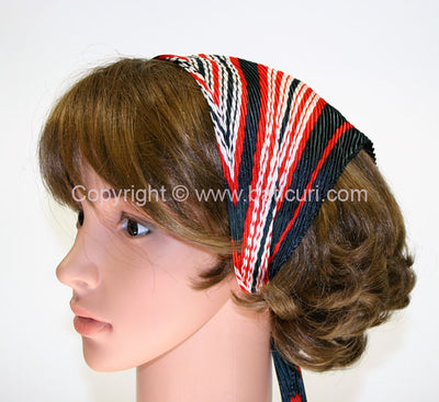 90-33 Polyester | Silky Pleated Scarves | Stripes | Black/Red/White