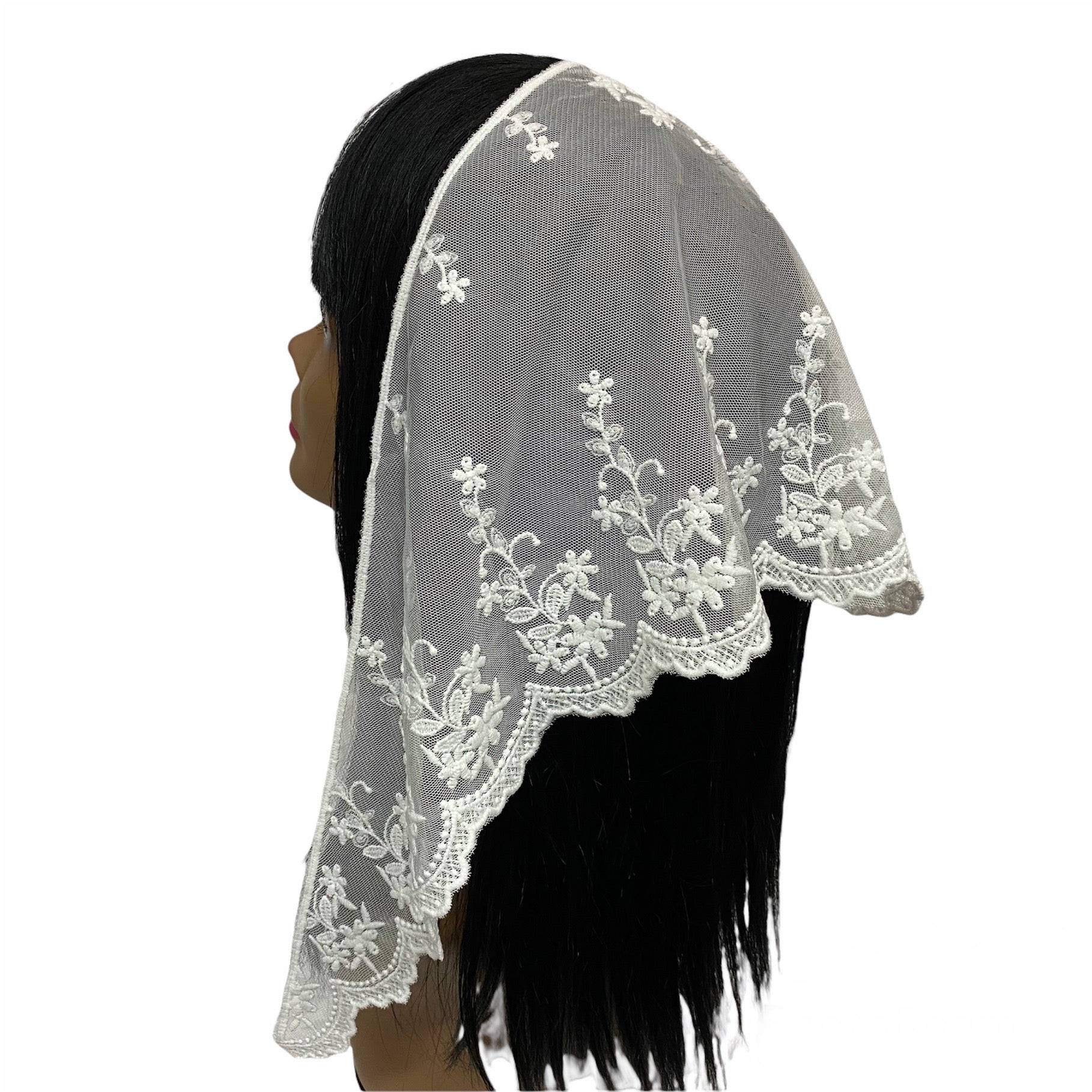74-01 | Lace Triangle | Floral | Embroidered Back with Front Straight Edge | White