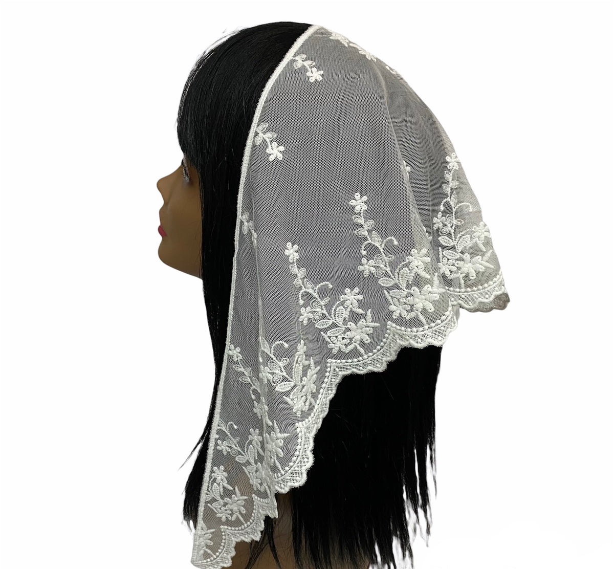 74-01 | Lace Triangle | Floral | Embroidered Back with Front Straight Edge | White