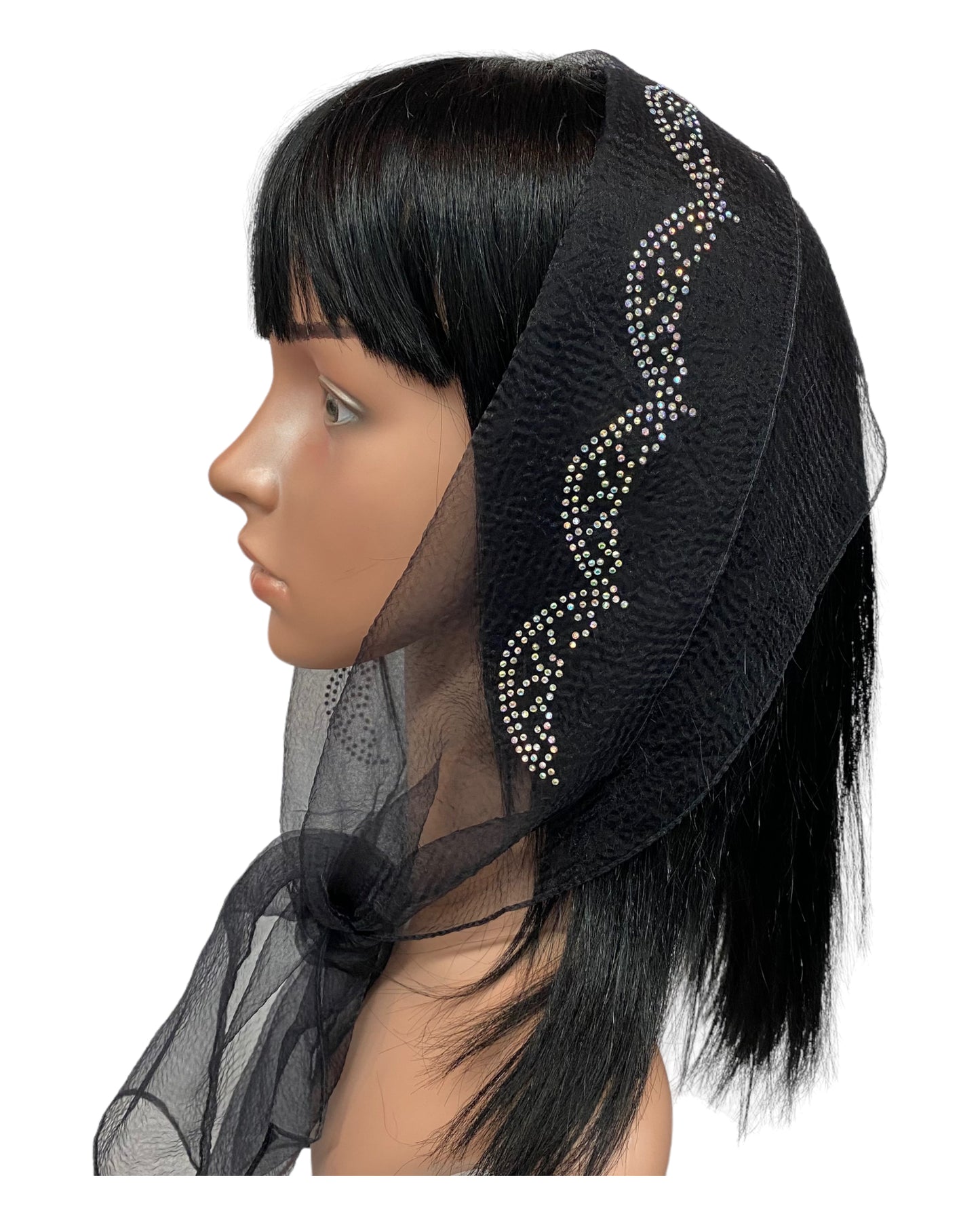 Oblong Narrow | Nylon | New Embroidery Rhinestones | Scarf