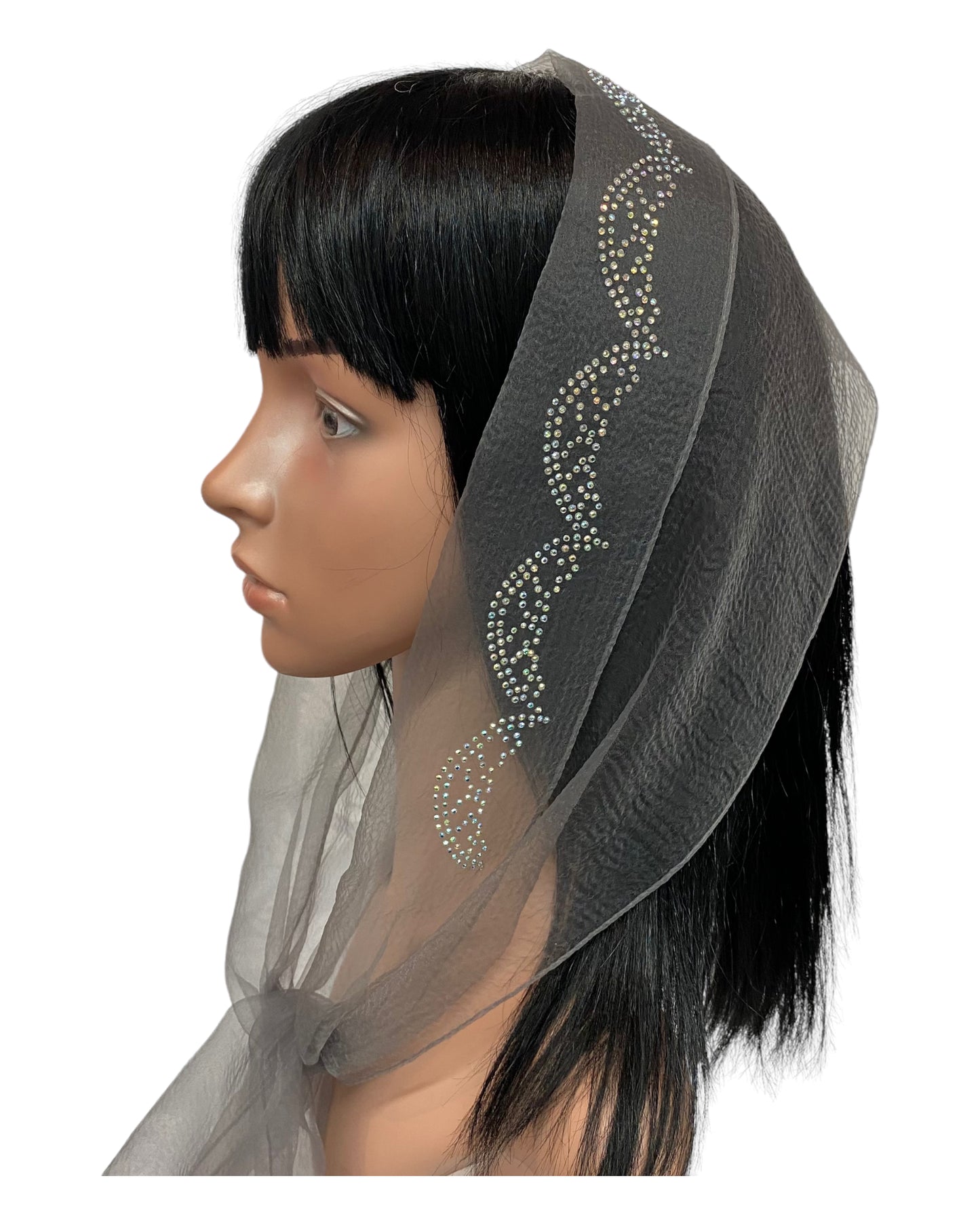 Oblong Narrow | Nylon | New Embroidery Rhinestones | Scarf