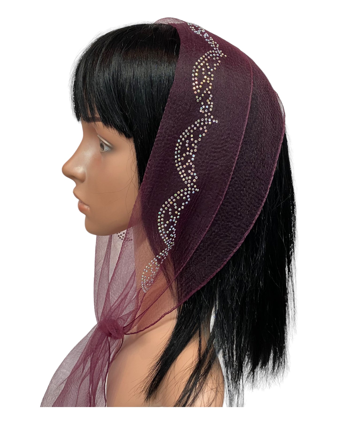 Oblong Narrow | Nylon | New Embroidery Rhinestones | Scarf