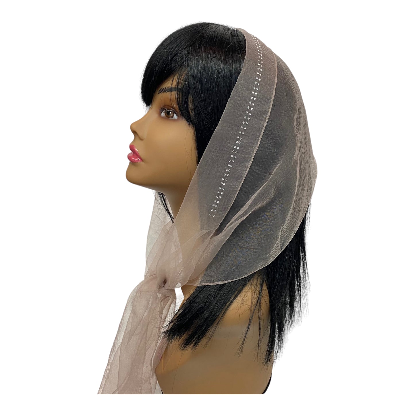 Oblong Narrow | Nylon | Double Line Border Rhinestones | Scarf