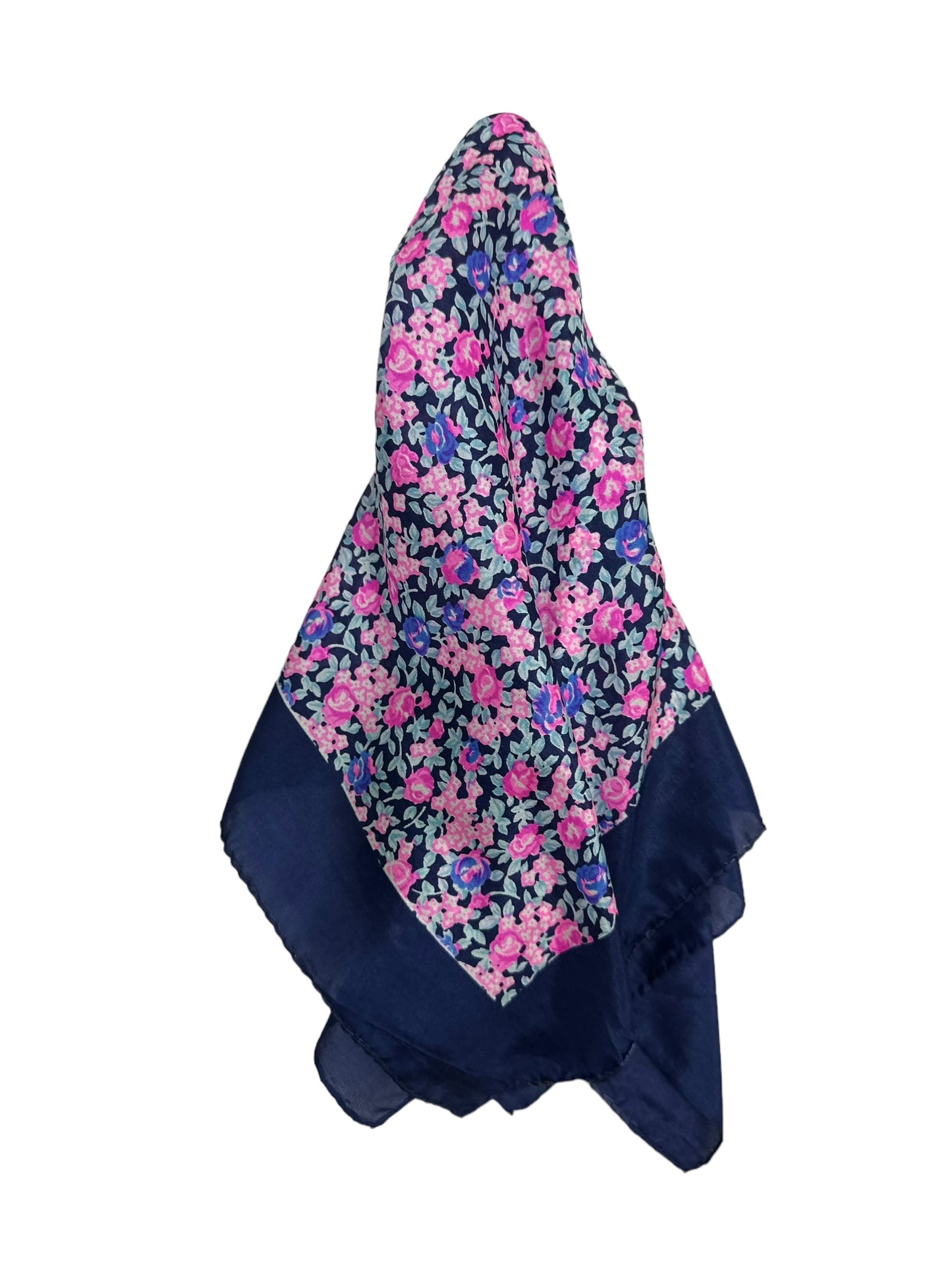 Square Silk Scarf | Spring Florals with Navy Border