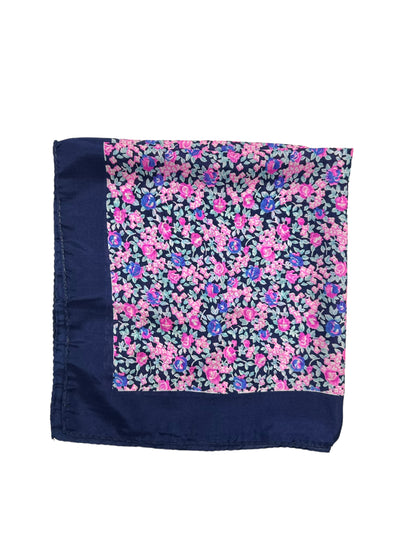Square Silk Scarf | Spring Florals with Navy Border