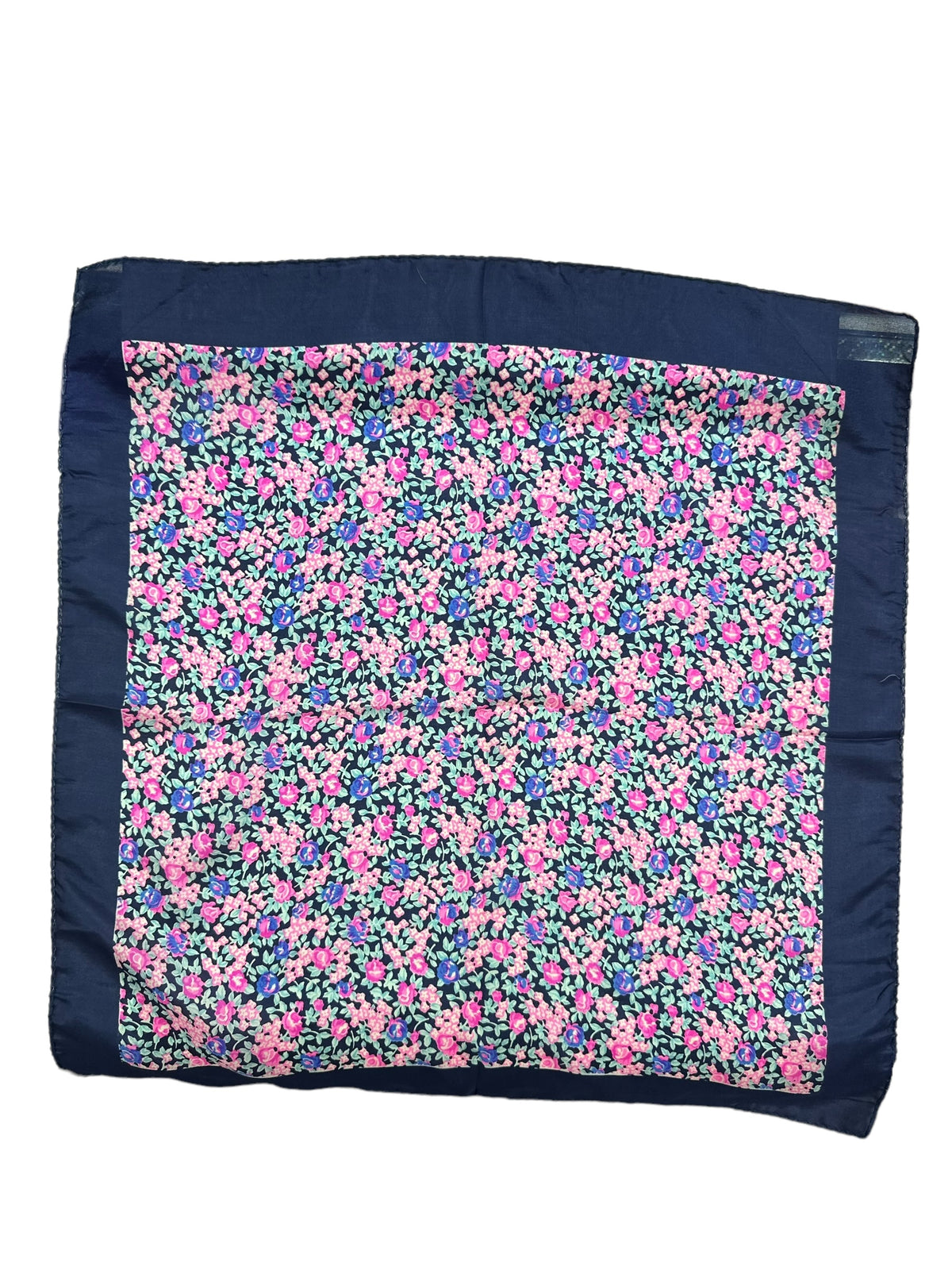Square Silk Scarf | Spring Florals with Navy Border