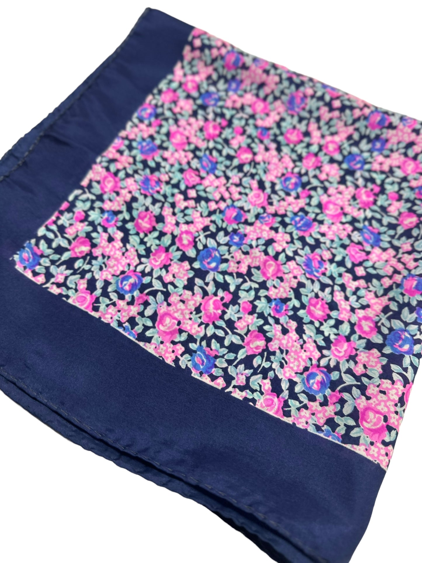 Square Silk Scarf | Spring Florals with Navy Border