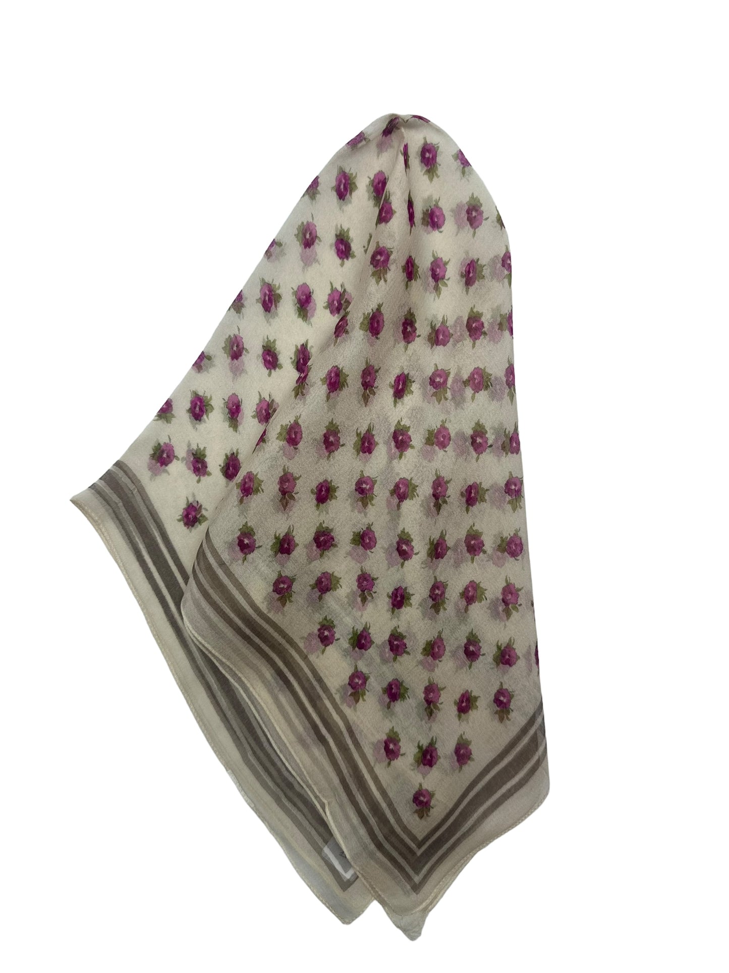 Square Silk Scarf | 119-104 | Ivory with Pink Roses & Beige border