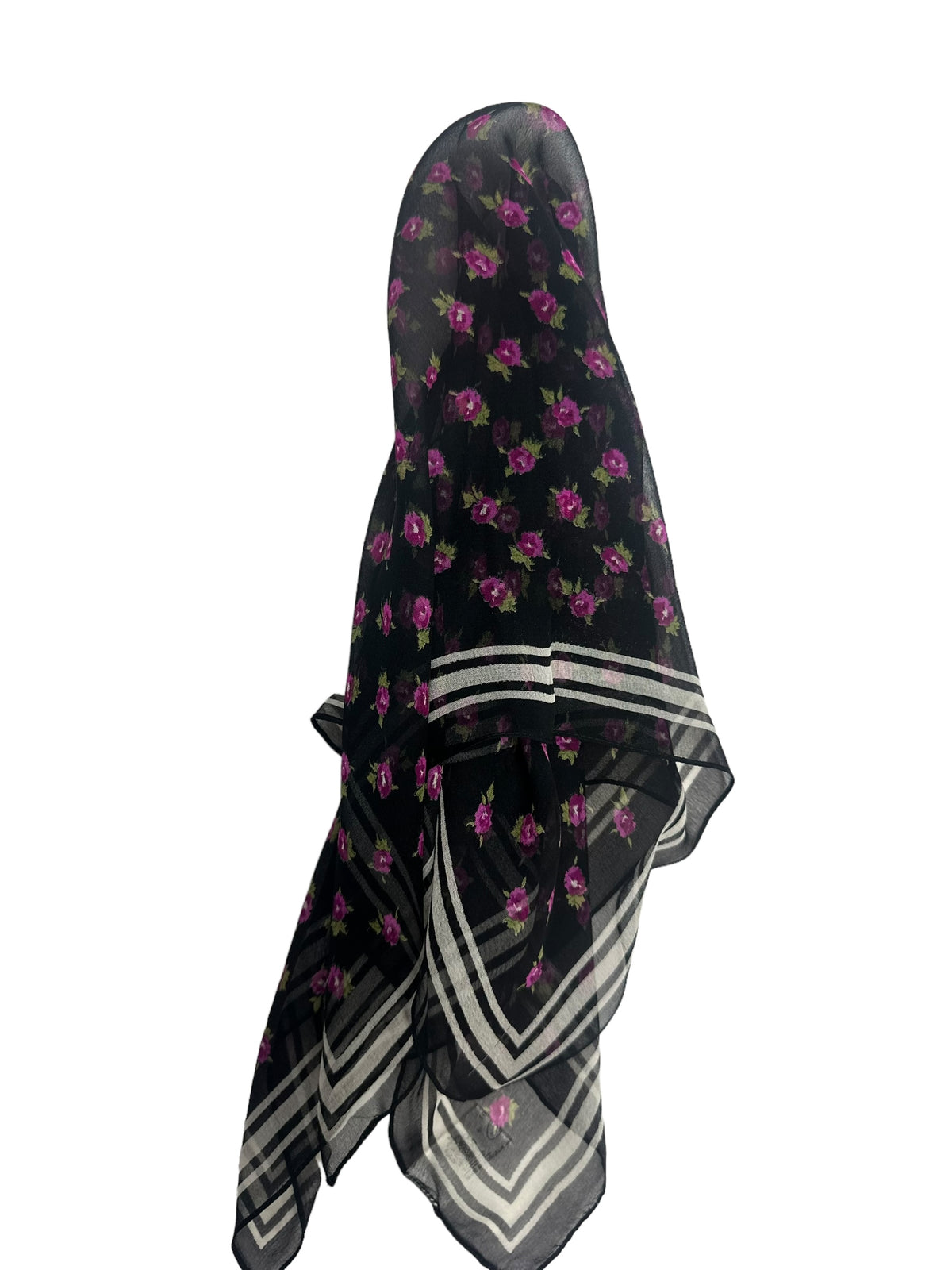 Square Silk Scarf | 119-105 | Black with Pink Roses & Ivory border