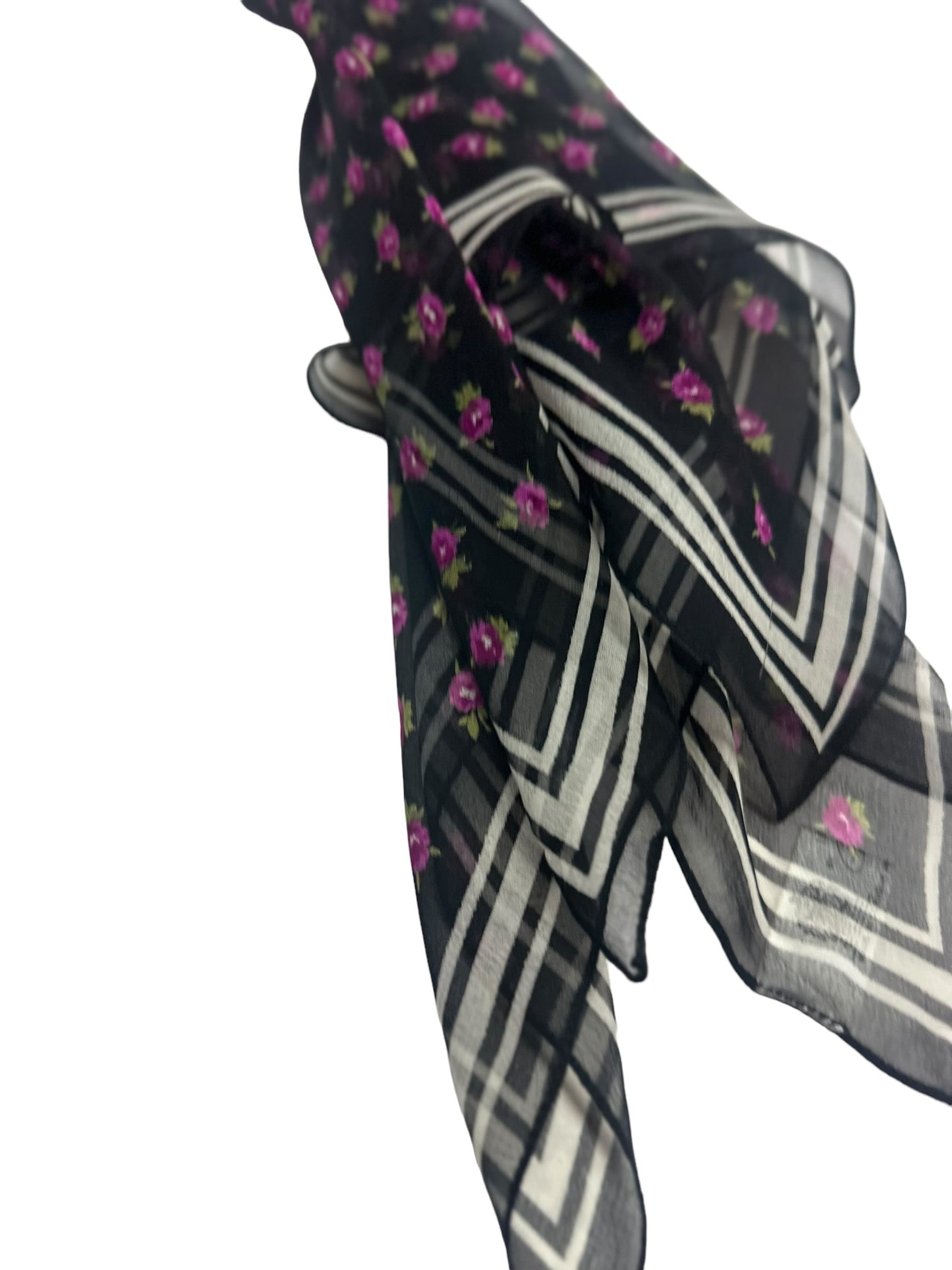 Square Silk Scarf | 119-105 | Black with Pink Roses & Ivory border