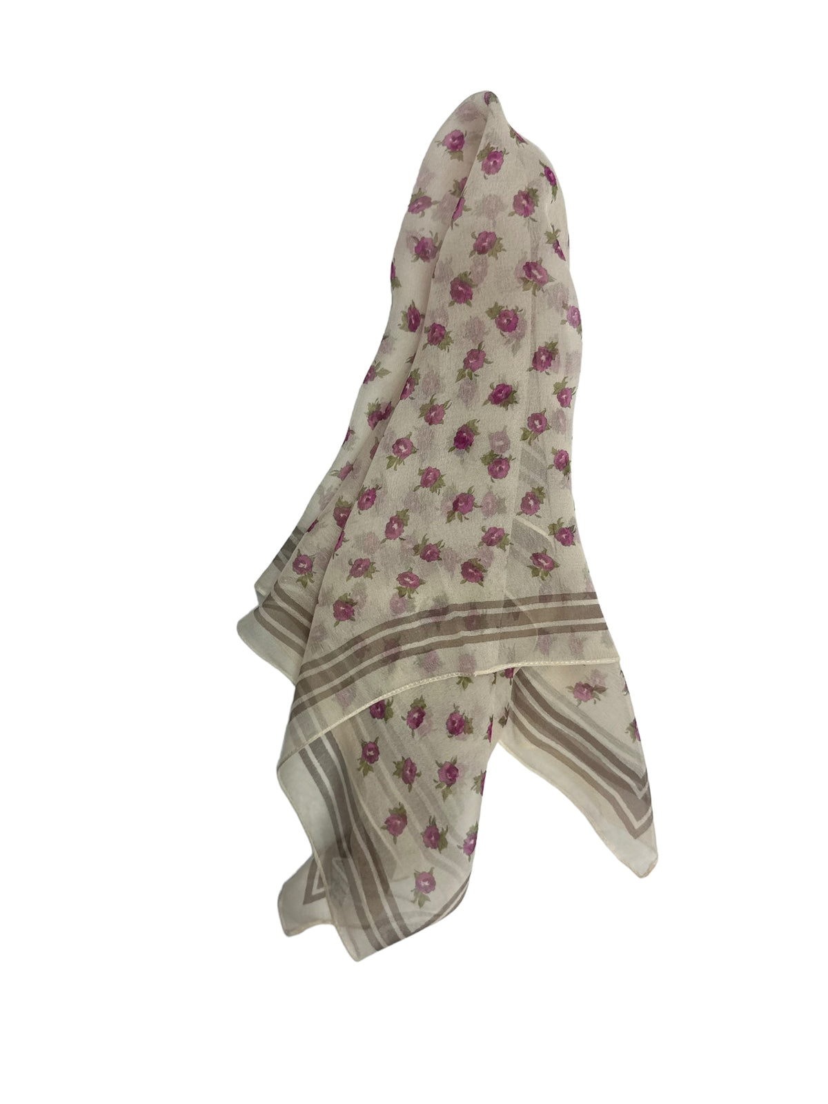 Square Silk Scarf | 119-104 | Ivory with Pink Roses & Beige border