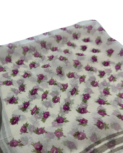 Square Silk Scarf | 119-104 | Ivory with Pink Roses & Beige border