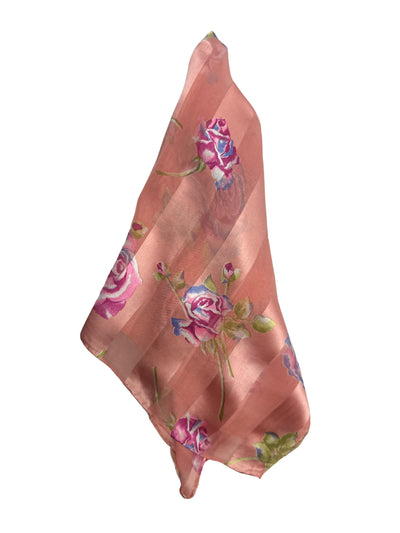 Square Silk Scarf | Peach-Pink with Roses