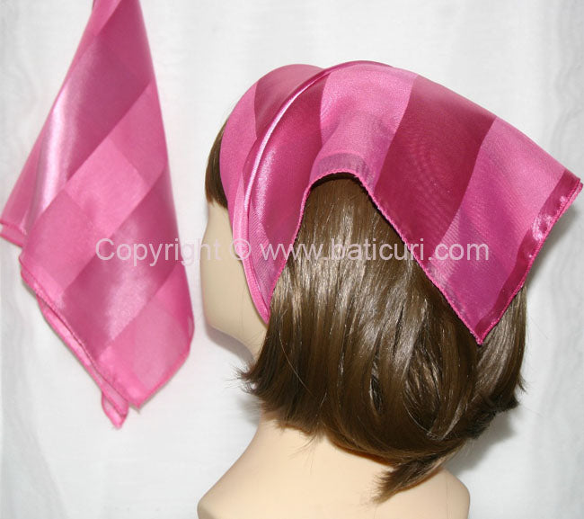 "Square Polyester satin striped Scarf"-Candy Pink