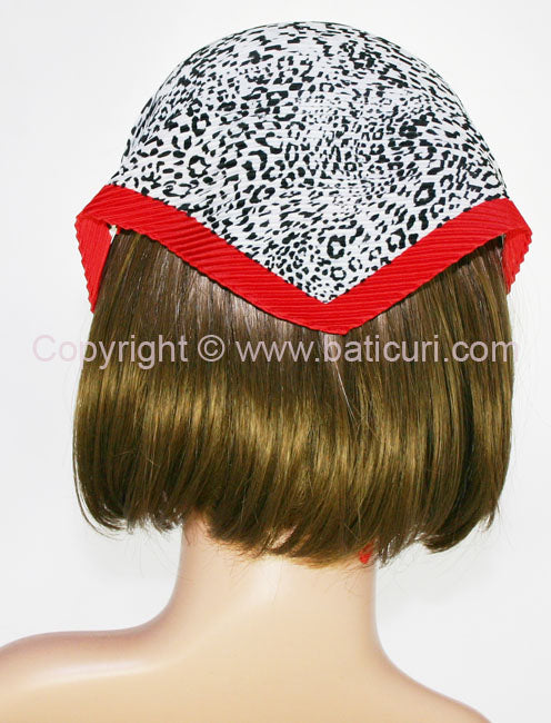 107-45 Pleated Italian | Leopard | Black & White | Red Trim