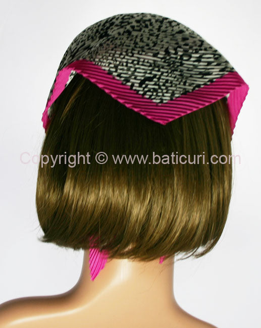 107-44 Pleated Italian | Leopard | Black & White | Fuchsia Trim