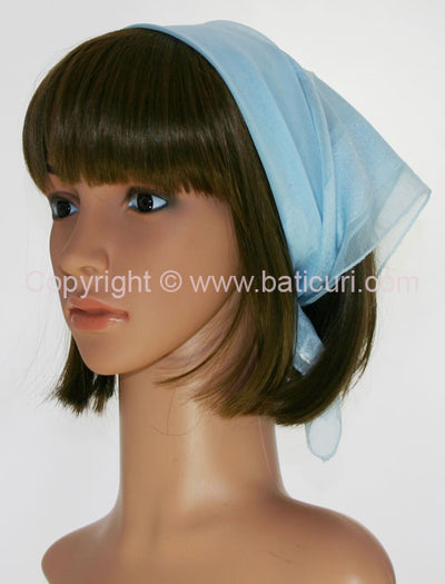 "Square Polyester with Roses & Border Scarf"-Light Blue