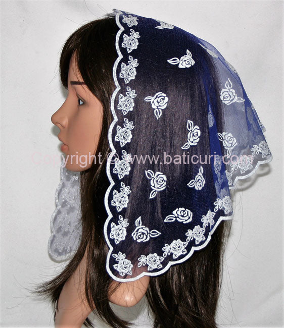 #54 Triangular Scattered roses-Navy/white