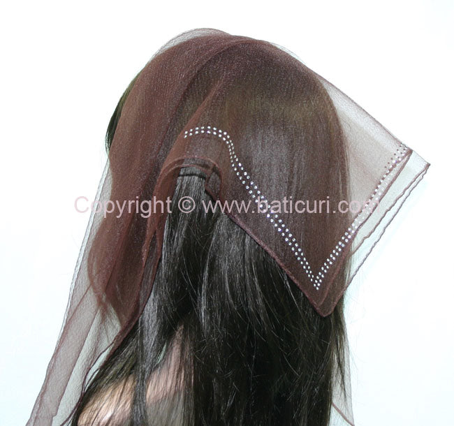 "SQ Rhinestone Double Line" Dk. brown/silver