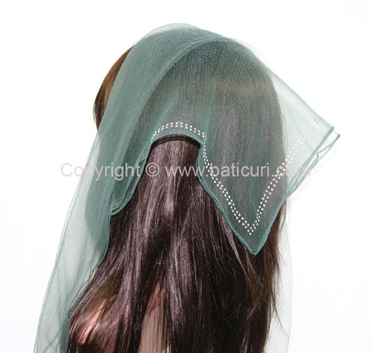 "SQ Rhinestone Double Line" Dk. green/silver