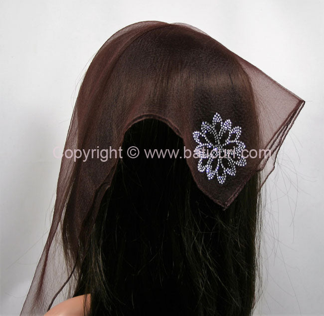 Square | Rhinestone | Dark Brown with Silver Dahlia