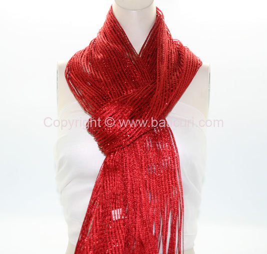 Oblong | Metallic Polyester Mesh Scarf | Red