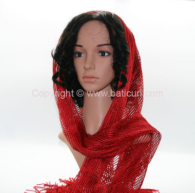 New! Oblong Polyester | Metallic Mesh Scarf | Red