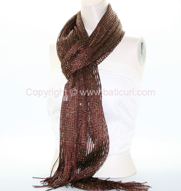 Oblong Polyester | Metallic Mesh Scarf | Brown/Gold