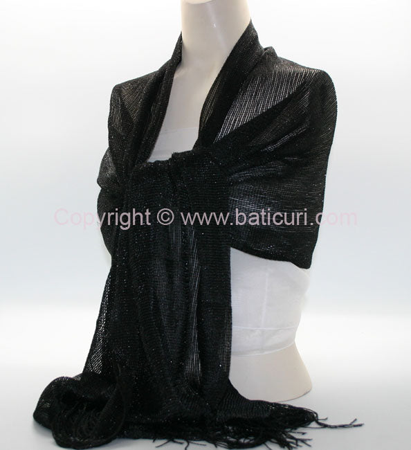 New! Oblong Polyester | Metallic Mesh Scarf | Black