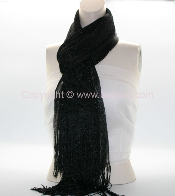 New! Oblong Polyester | Metallic Mesh Scarf | Black