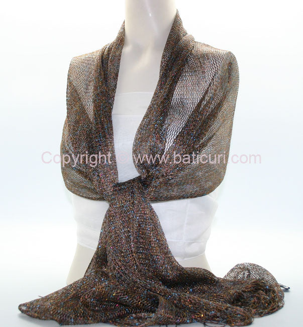 New! Oblong Polyester | Metallic Mesh Scarf | Multi-Colored/Brown
