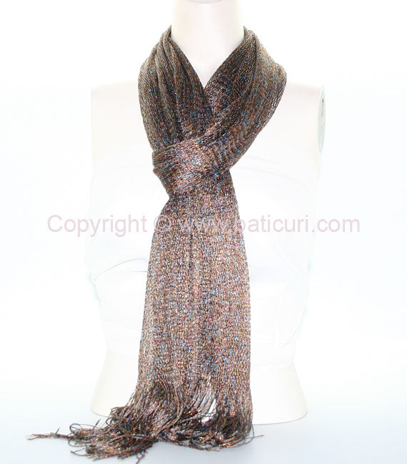 New! Oblong Polyester | Metallic Mesh Scarf | Multi-Colored/Brown