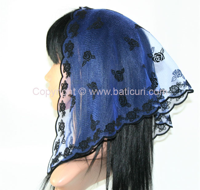 #54 Triangular Scattered roses- Royal blue/black