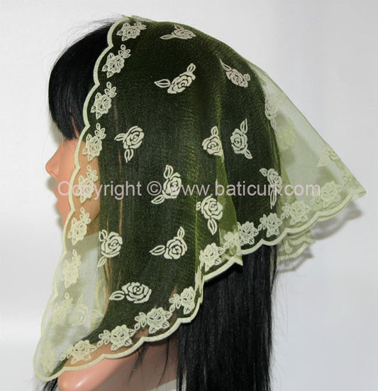 #54 Triangular Scattered roses- Olive green/white