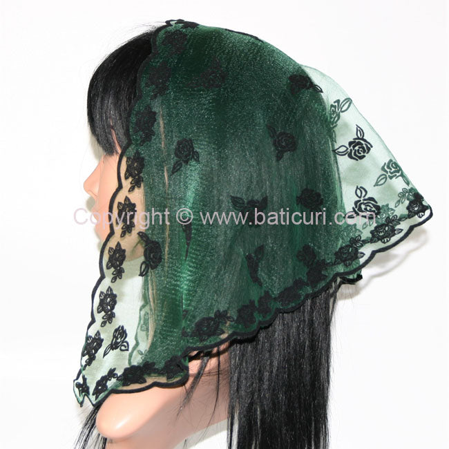 #54 Triangular Scattered roses- Pine green/black