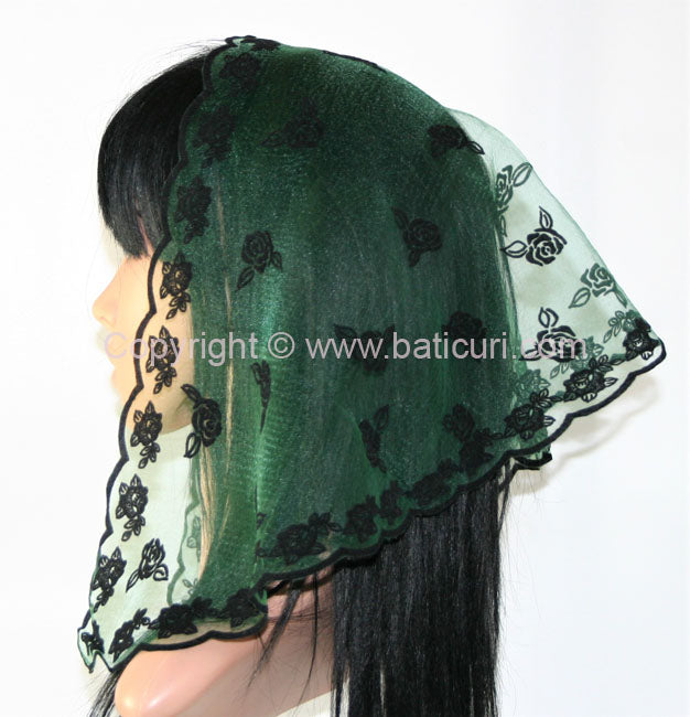 #54 Triangular Scattered roses- Pine green/black