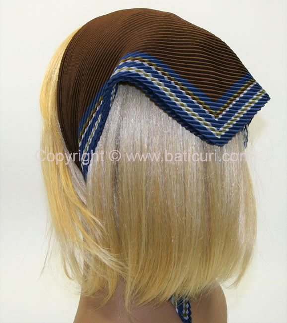 118-99 Pleated Italian | Solid Brown with Blue Multi-Striped Border