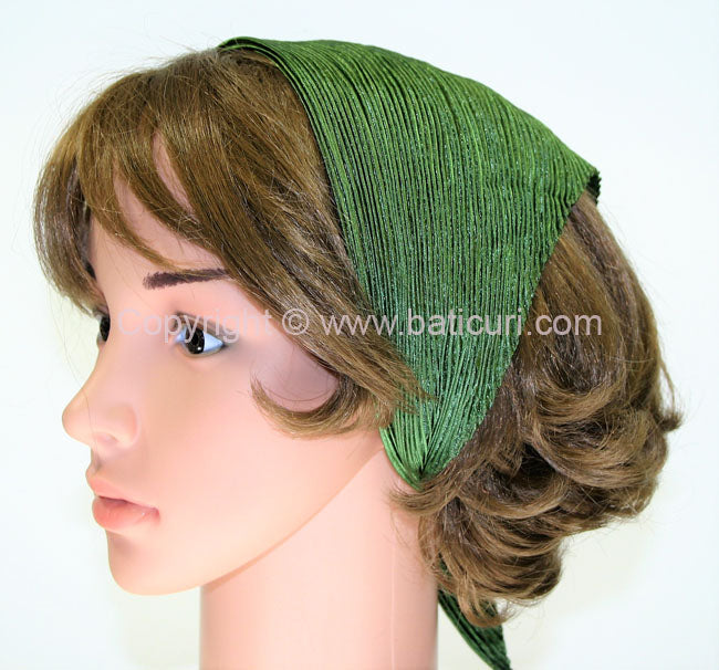 91-56 Polyester | Silky Pleated Scarves | Olive green