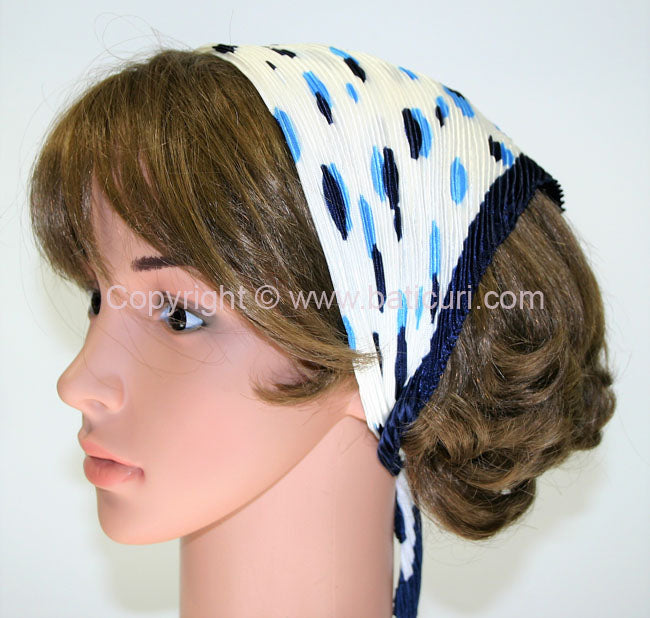 90-35 Polyester | Silky Pleated Scarves |  Large Dots | Navy/Blue