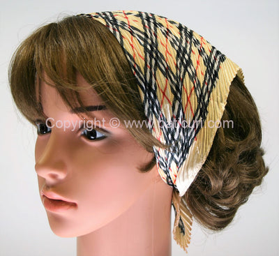90-32 Polyester | Silky Pleated Scarves | Plaid | Beige