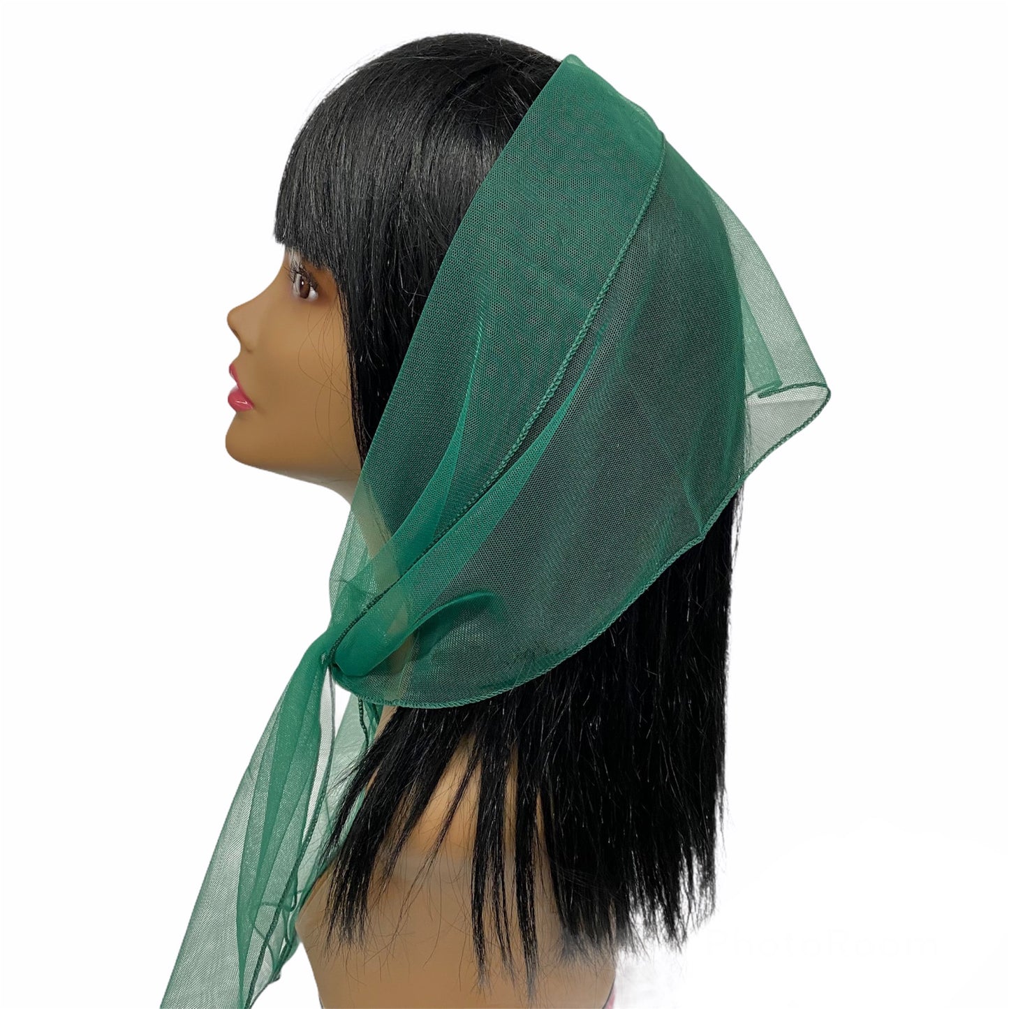 Long  (M) Solid Soft Net Scarf ≈9”x50”-Pine Green