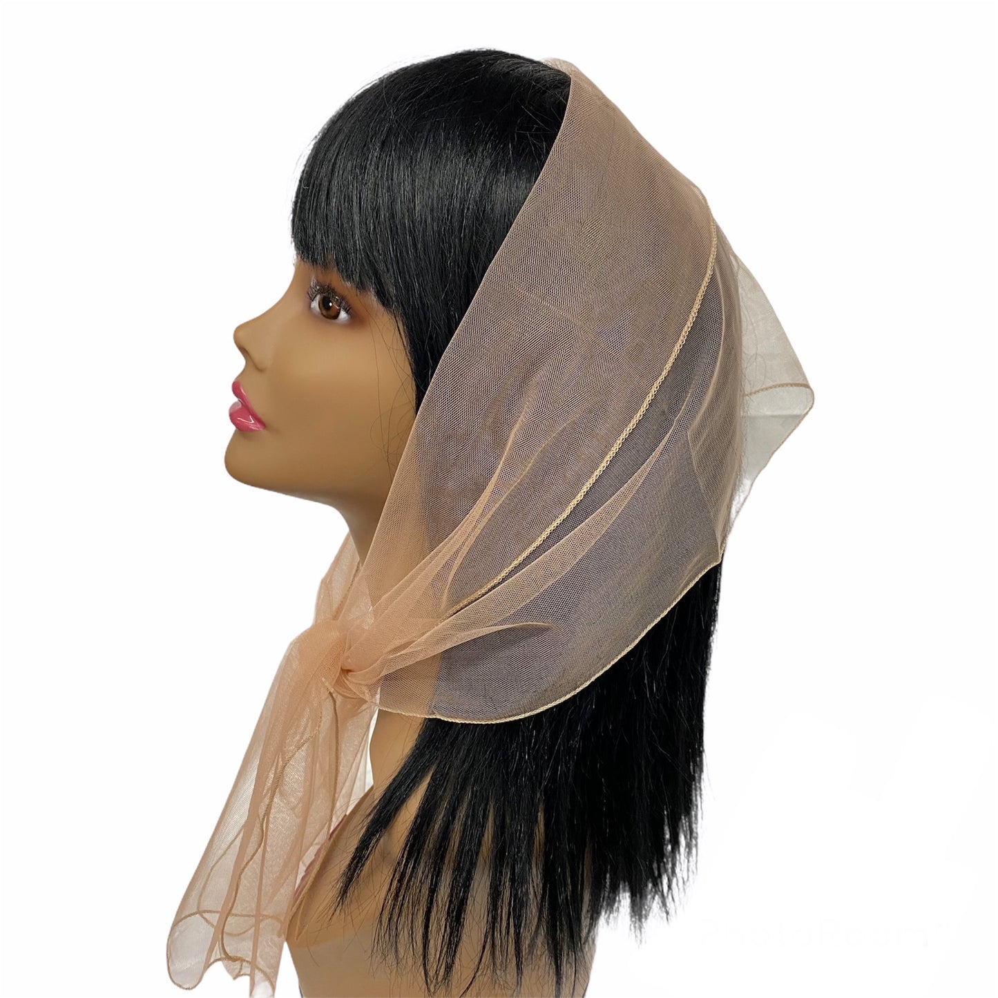 Long  (W) Solid Soft Net Scarf ≈11”x50”-Beige