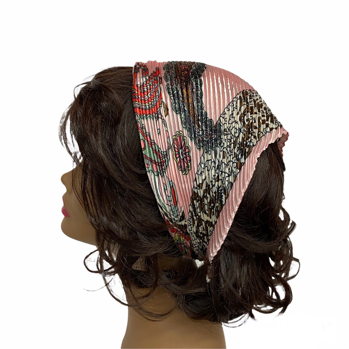 90-25 Polyester | Silky Pleated Scarves | Paisley w/ Border | Pink