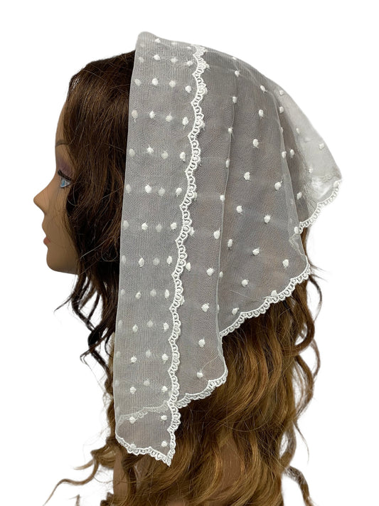 76-01 | Lace Triangle | Polka Dots | Embroidered & Scalloped Trim | White/white