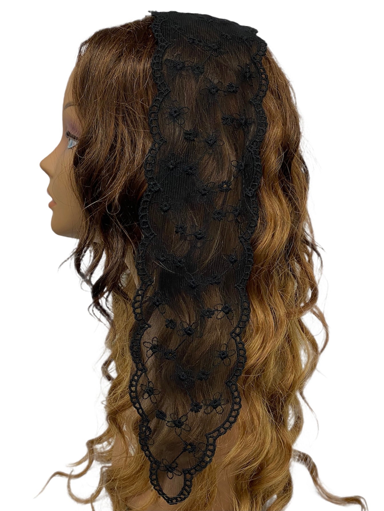 84-02 | Skinny Lace | Floral Embroidered | Headband Scarf | Black