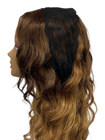 84-02 | Skinny Lace | Floral Embroidered | Headband Scarf | Black