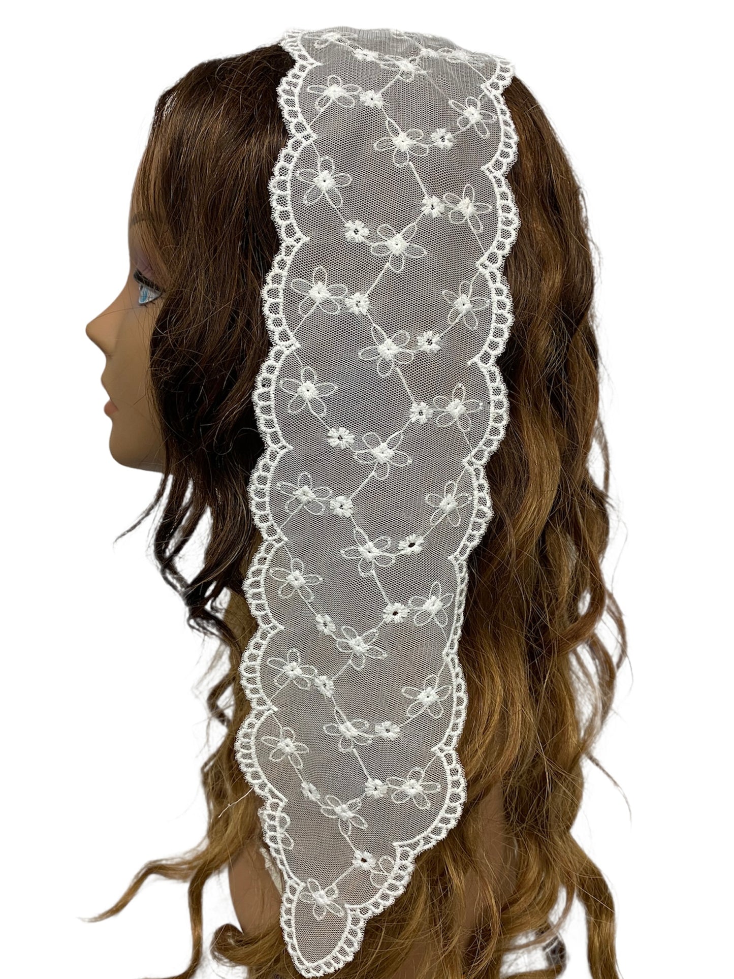 84-01 | Skinny Lace | Floral Embroidered | Headband Scarf | White