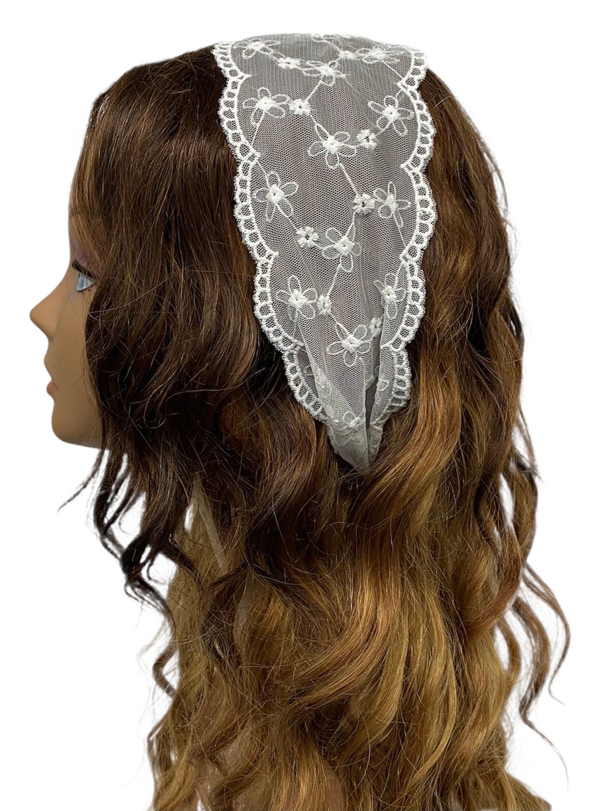 84-01 | Skinny Lace | Floral Embroidered | Headband Scarf | White