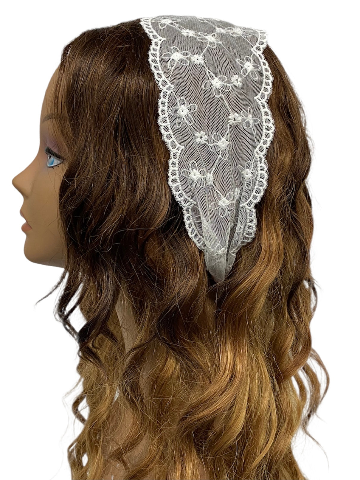 84-01 | Skinny Lace | Floral Embroidered | Headband Scarf | White