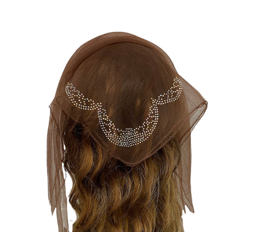 New SQ Solid Rhinestone Embroidered Corner-Brown